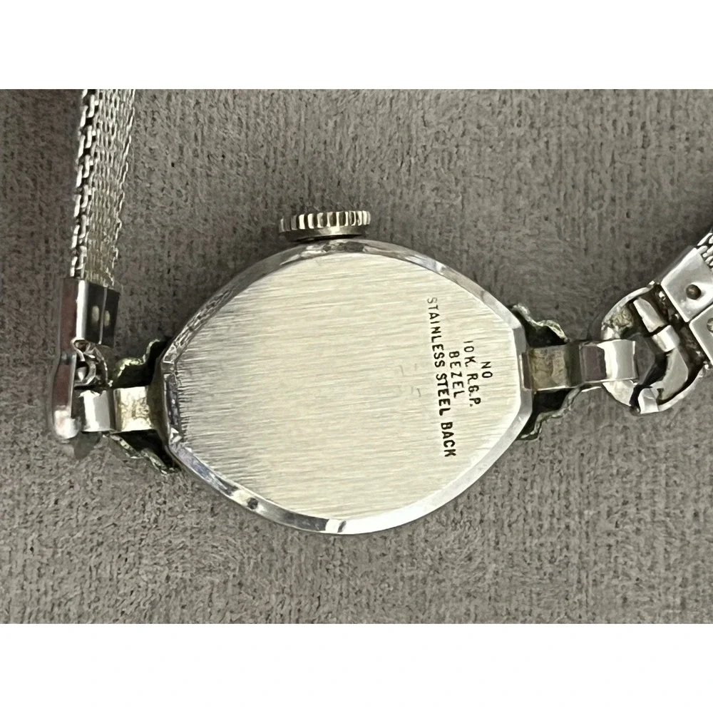 Vintage Caravelle Women Cocktail Watch‎ 10K RGP Bezel Stainless Steel Mesh Band